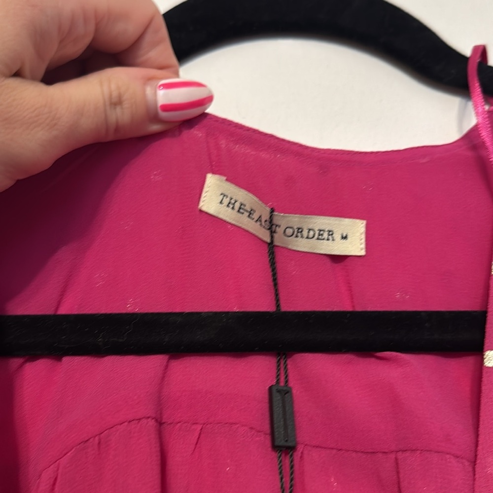 THE EAST ORDER Taylor Long Sleeve Tie Waist Bright Pink Metallic Dot Top - Picture 4 of 12